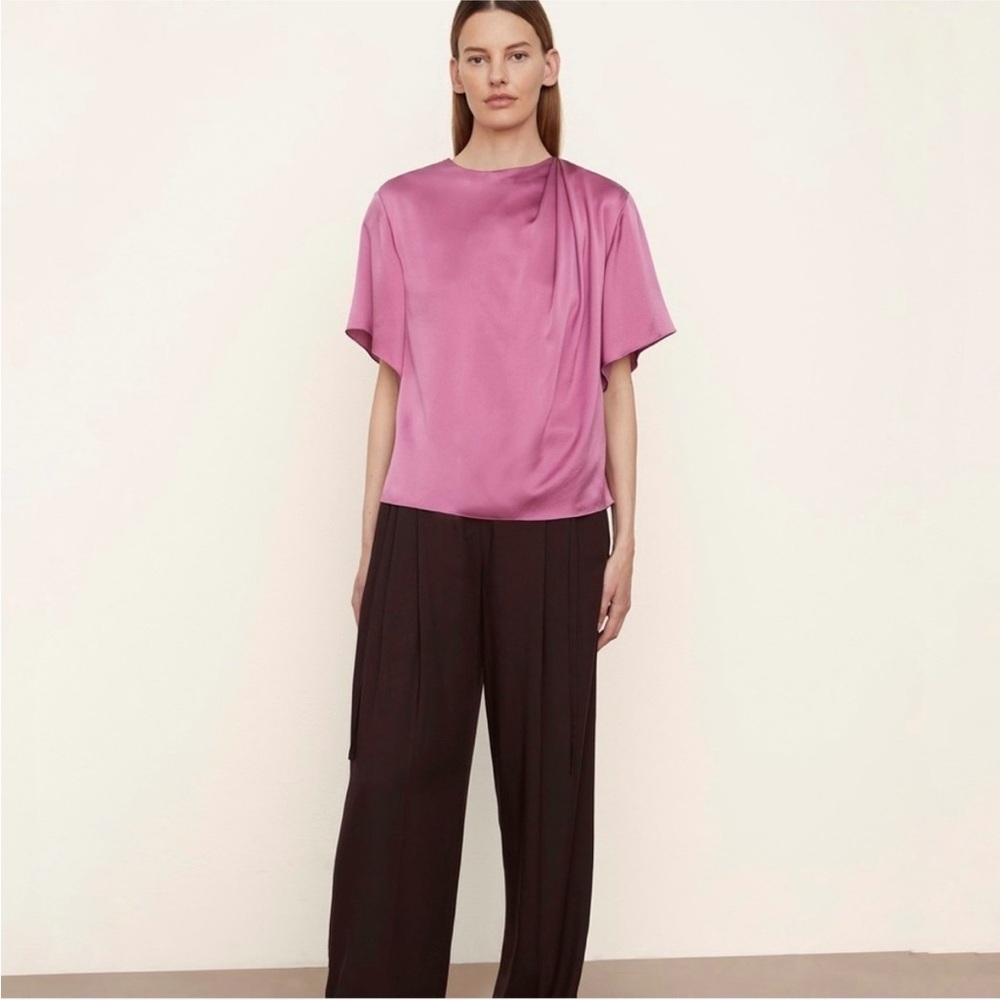 Vince 100% silk pink Flutter-Sleeve Draped-Neck Blouse NEW - Picture 2 of 5
